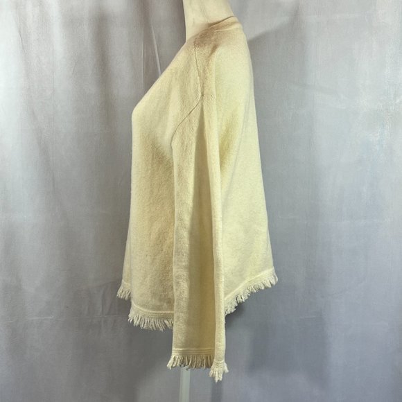 Anthropologie Joy Ivory Cream Fringed Hem V-Neck Sweater Size Small - Picture 5 of 11